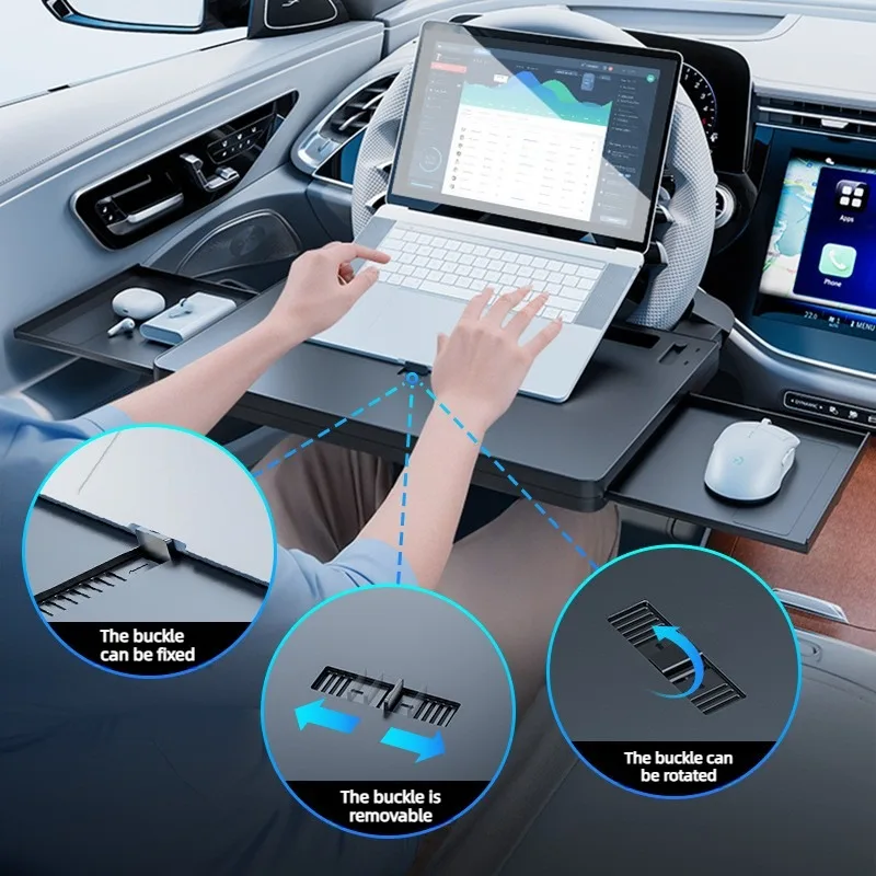 

2-in-1 Car Steering Wheel Desk Tray Foldable Carbon Fiber Look Table for Laptop, Eating Food, Writing for Round Steering Wheels