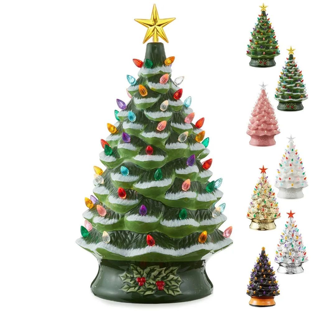 

24 Pre-Lit Ceramic Christmas Tree Hand-Painted Tabletop with Lights