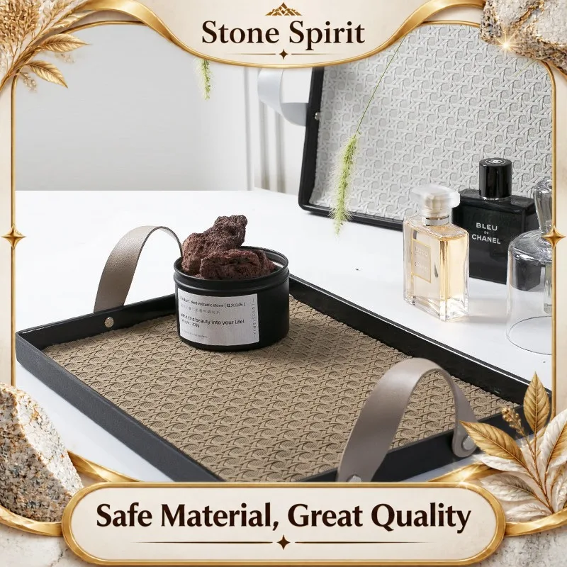 Nordic Leather Rectangular Tray, Multifunctional Organizer for Snacks Aromatherapy Cosmetics, Home Water Cup Tea Serving Plate,
