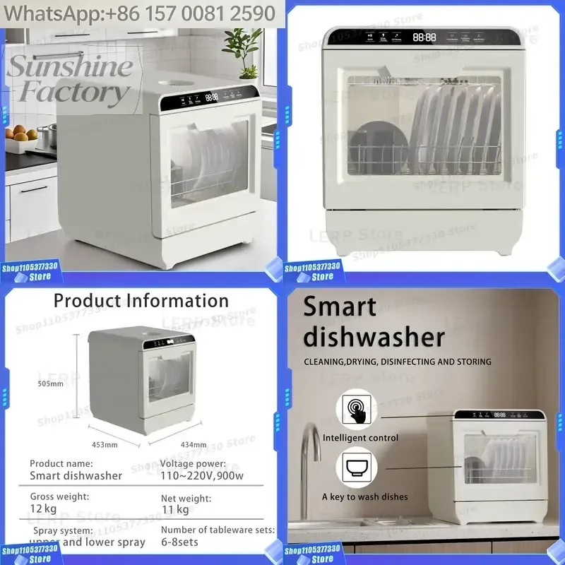Portable Smart Mini Dishwasher for Home Kitchen Factory Direct Electric UV Drying 6-8 Sets Tableware for Hotels