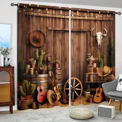 2pcs Barn Printed Curtain for Home Decor - Rod Pocket Window Treatment for Bedroom, Office, Kitchen, Living Room, and Study