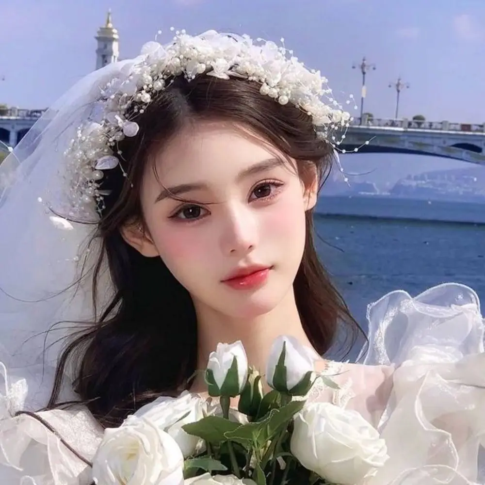 

Fairy White Flower Bride Headdress Elegant French Style Bridal Headwear Wedding Lace Photography Headband Hair Accessories
