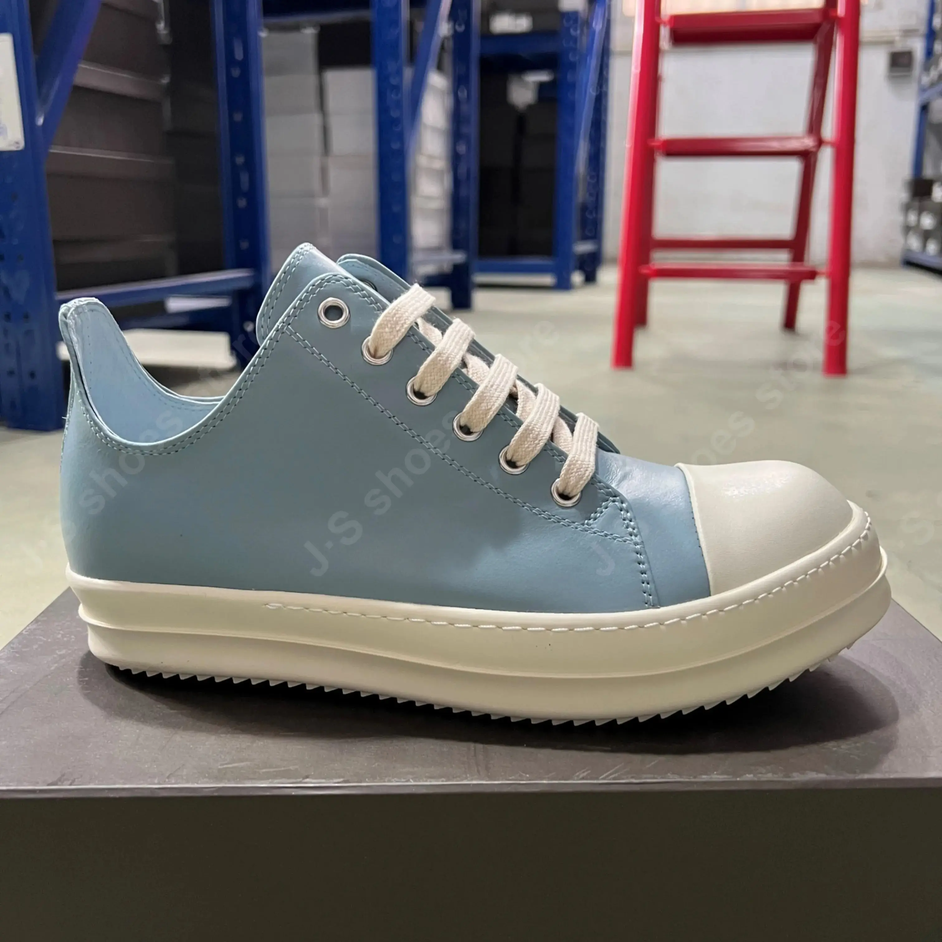 

Ricks Designer Luxury Casual Shoe Men Owens Boots Women Sneaker Low Top Shoes Geobasket Lace-up Blue Leather Owens Sneakers