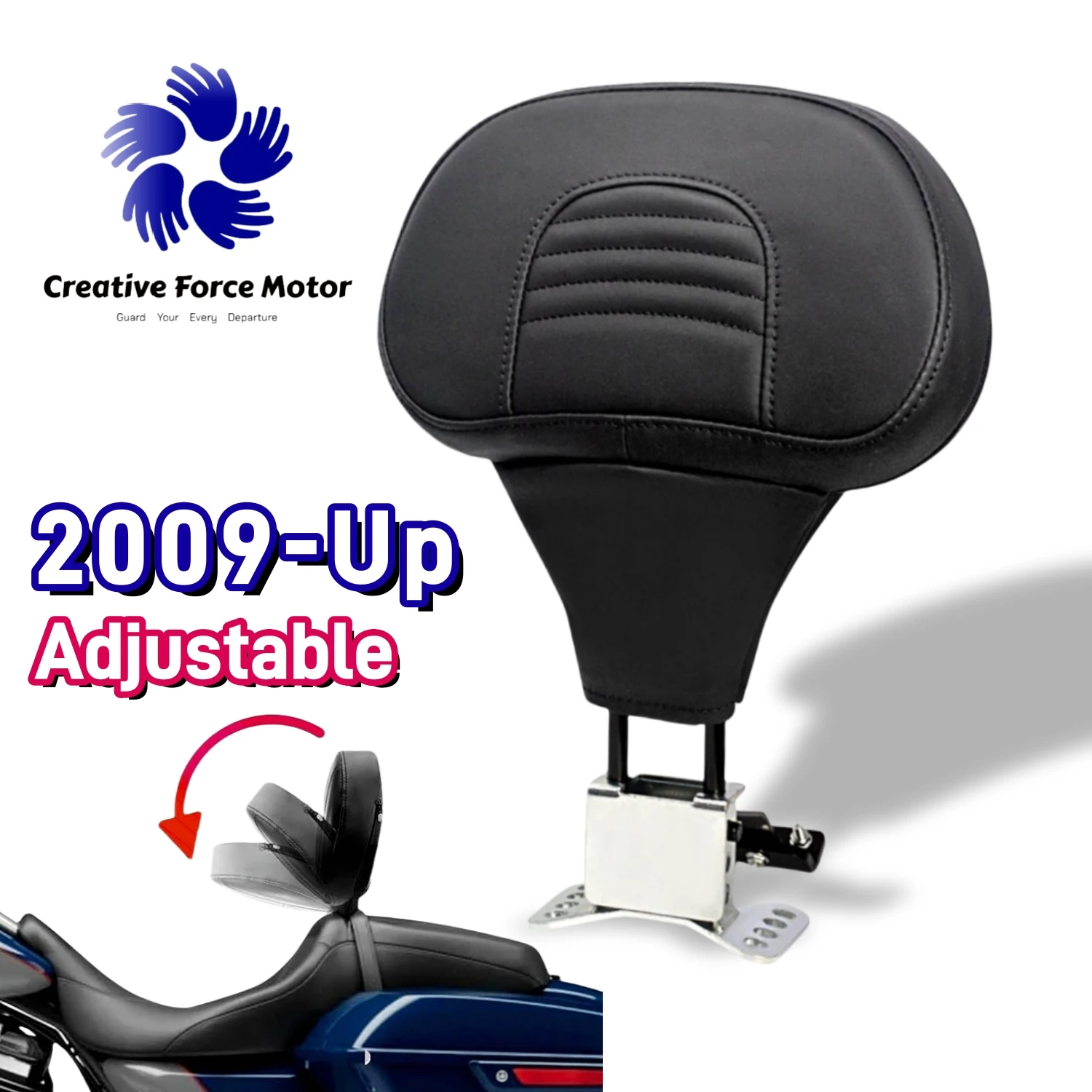 

Motorcycle Adjustable Front Driver Rider Backrest Pad Mounting For Harley Touring CVO Road King Electra Street Glide FLTRX 09-24