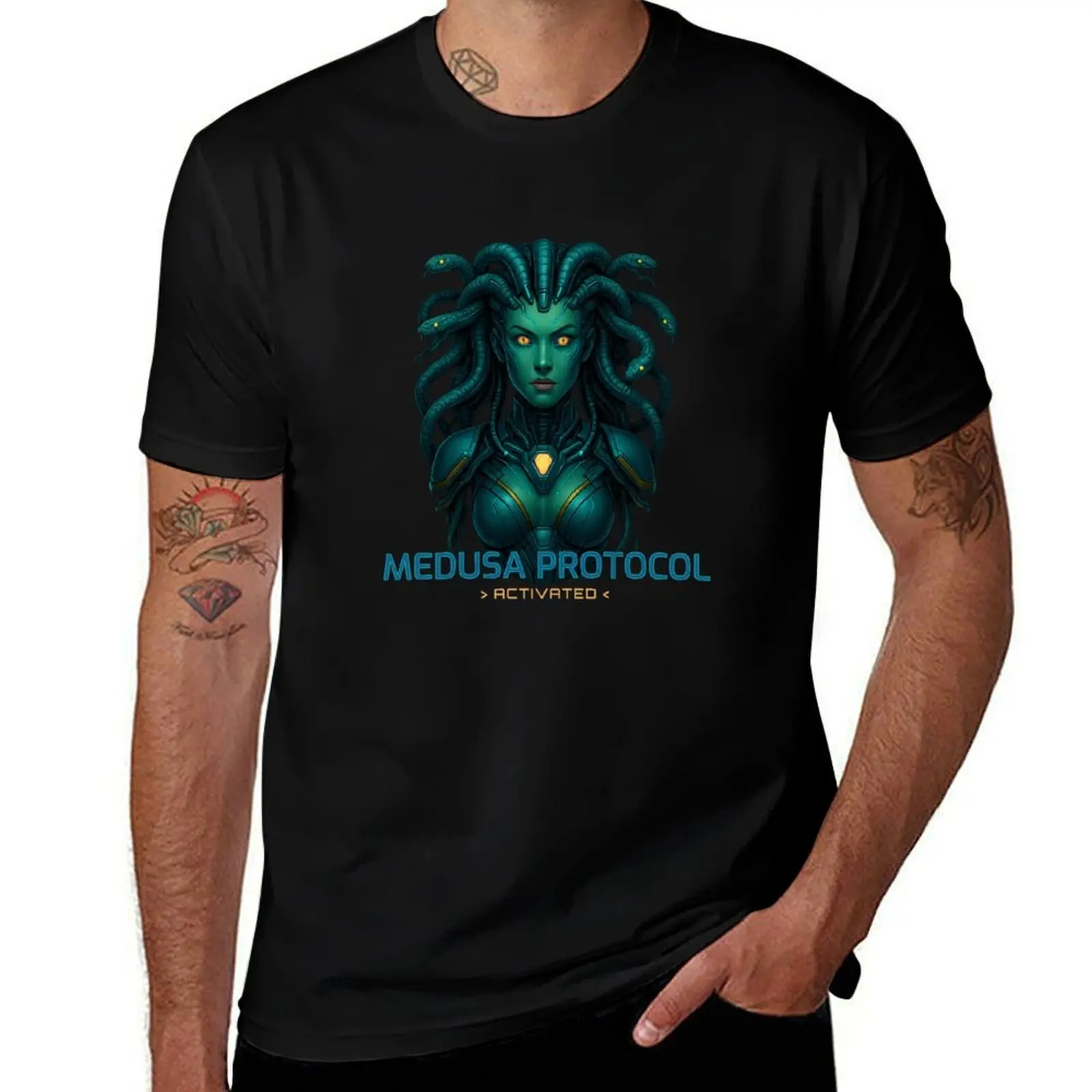 

Medusa Protocol| Cyberpunk Edition Myth Monster Sci Fi Design T-Shirt valentines clothes Aesthetic clothing mens workout shirts