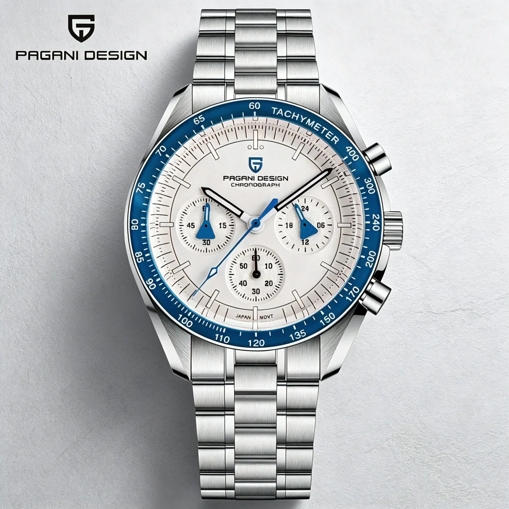 PAGANI DESIGN Quartz Auto Date Speed Luxury Chronograph 316L All Steel Waterproof Luminous Watch AR Sapphire Japan Movt Men Watc