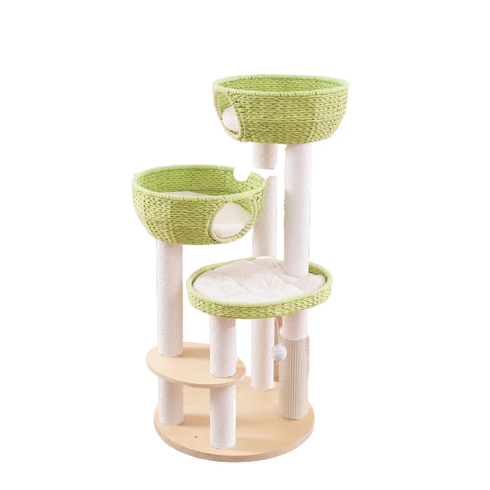Modern Classic Solid Wood  Climbing Frame with Universal Scratching Post for All Seasons