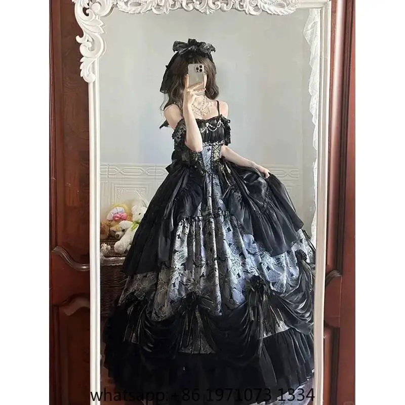 Off Shoulder Gothic Lolita Ball Gown Diana Dance Wedding Dress Vintage Ruffle Maxi Formal Evening Party Dress for Adult Ceremony