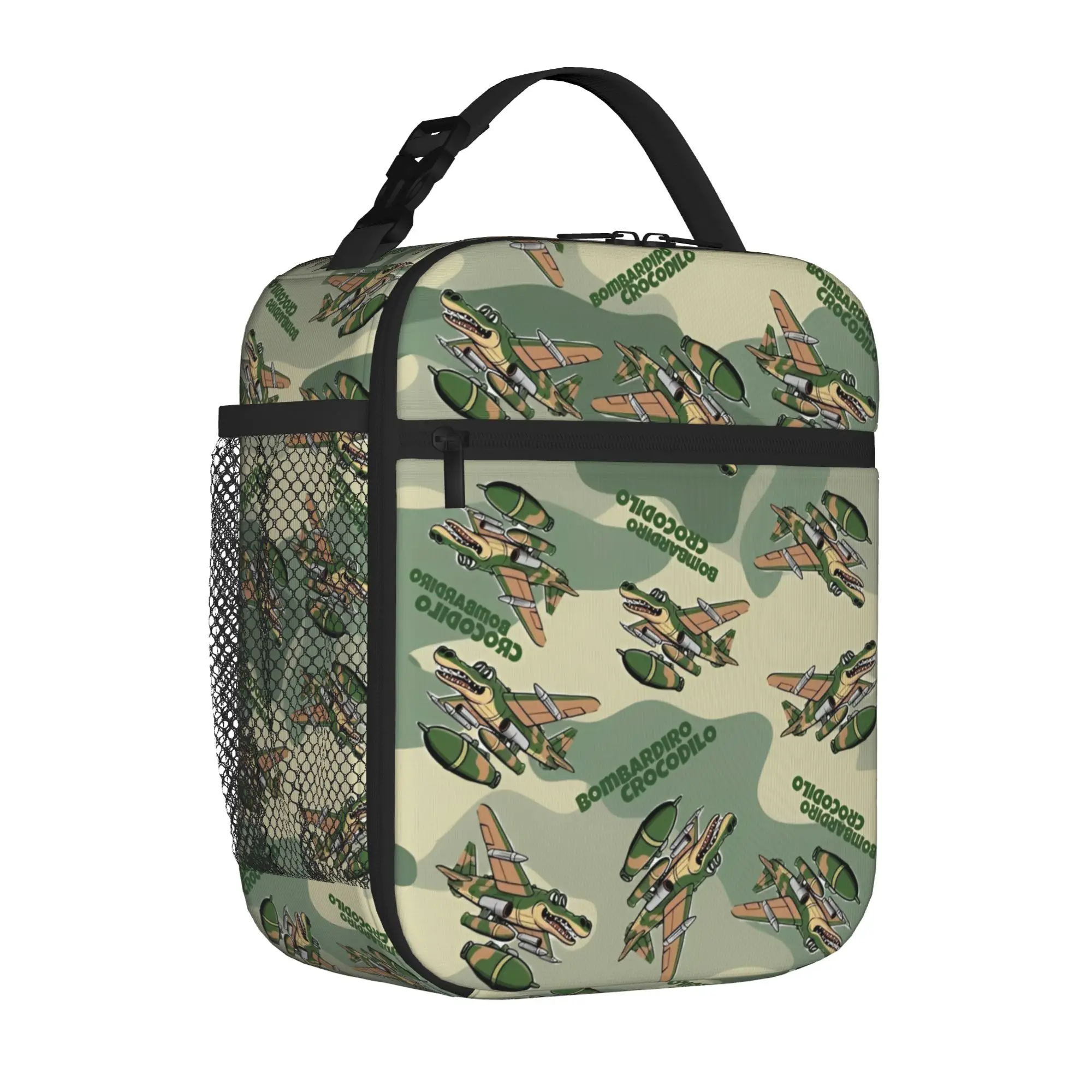 Bombardino Crocodilo Italian Brainrot Insulated Lunch Tote Bag for Travel Funny Meme Portable Thermal Cooler Washable Food Bag