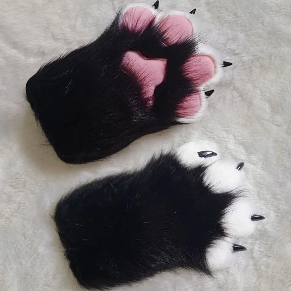 Cartoon Cosplay Costume Gloves Furry Squeaky Kig Cat Claw Mittens Thicken Fursuit Kigurumi Plush Cat Paw Gloves Cosplay Props