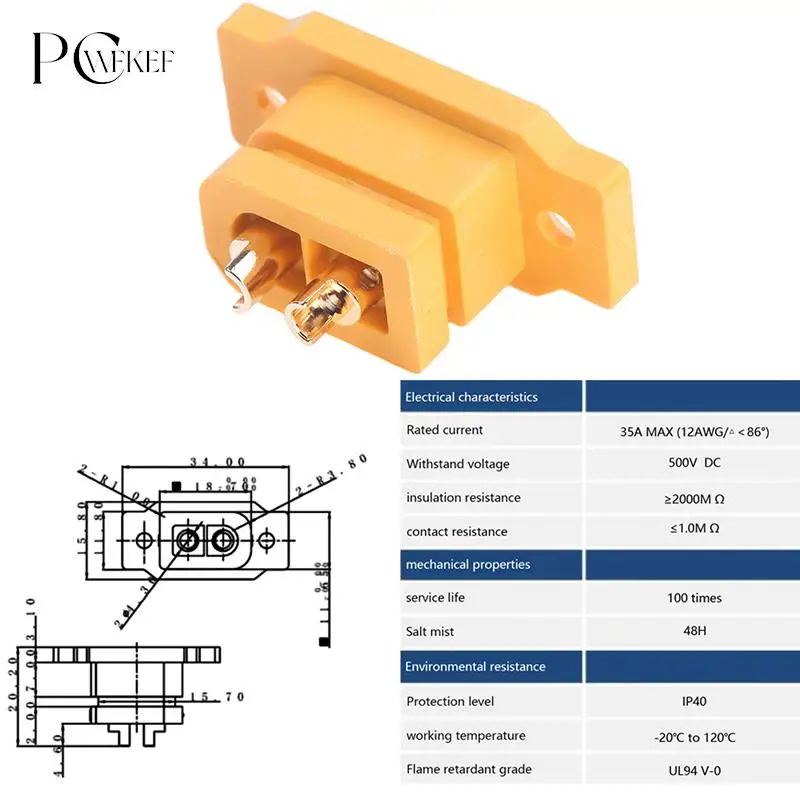 2pcs/lot XT60E-F XT60 XT 60 DC500V 30A-60A Female Plug Gold Plated Connector Power Battery Connecting Adapter