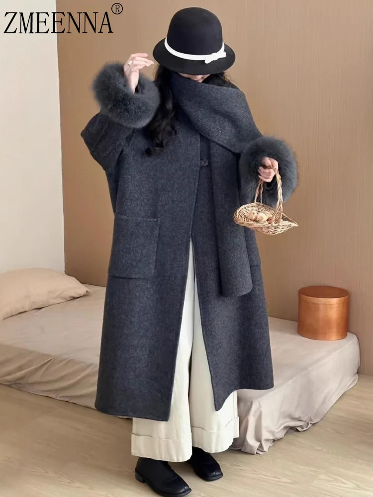 

ZMEENNA женское длинное шерстяное пальто, однобортное теплое зимнее пальто, свободная посадка, стиль, элегантный светло-серый ZM4426