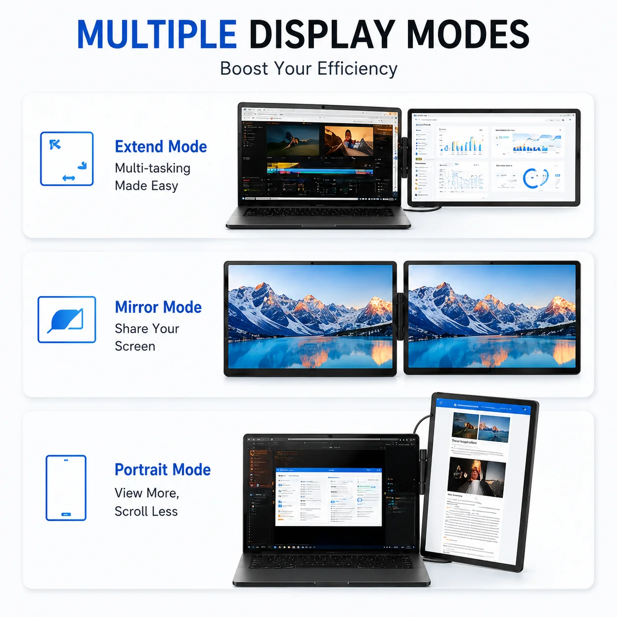13.3 Inch Portable Monitor FHD 1080P IPS Laptop Screen Extender Type-C HDMI External Display Second Screen EM1332