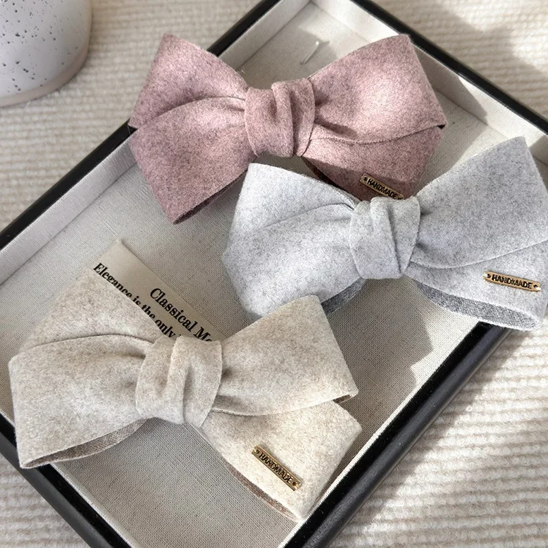 Dziewczęce słodkie kokardki spinki do włosów wiosenne klipsy moda zimowa miękkie jednokolorowe spinki do włosów damskie eleganckie Barrettes akcesoria imprezowe Retro — zdjęcie 4