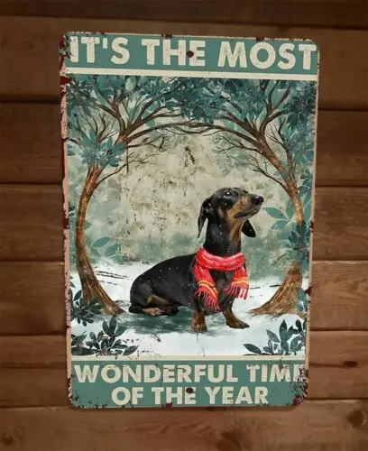 Its the Most Wonderful Time of The Year Wiener Dog Animal 8x12 Metal Wall Sign