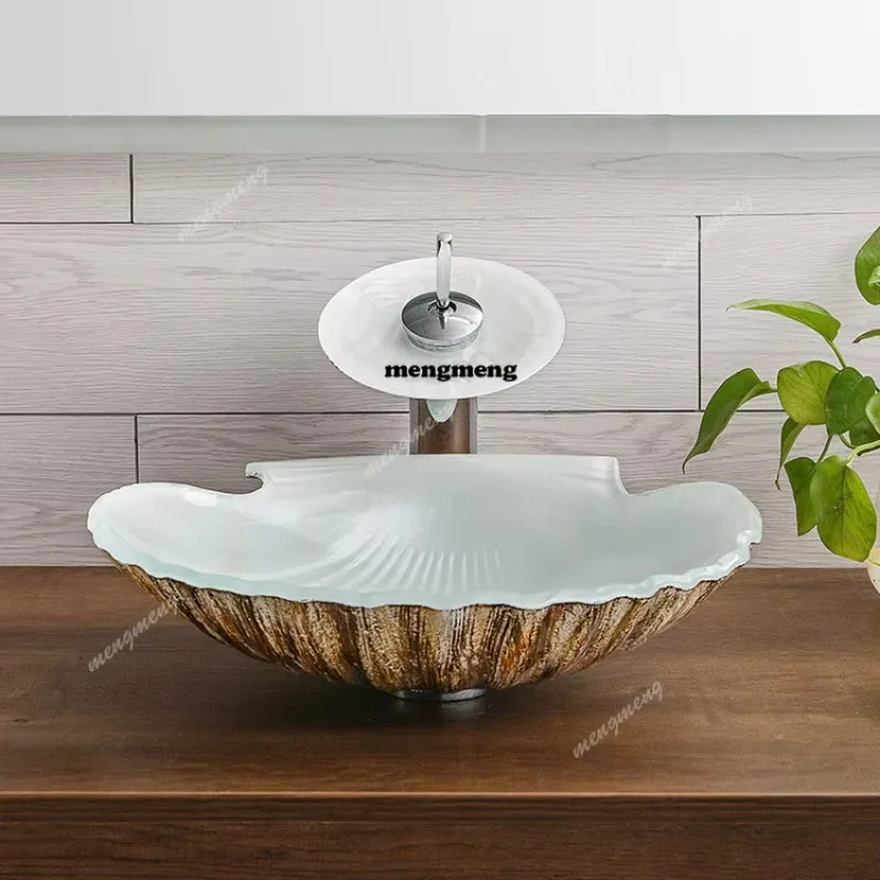 

F150 Bathroom glass washbasin toilet fashionable scallop art table basin washbasin high-end quality