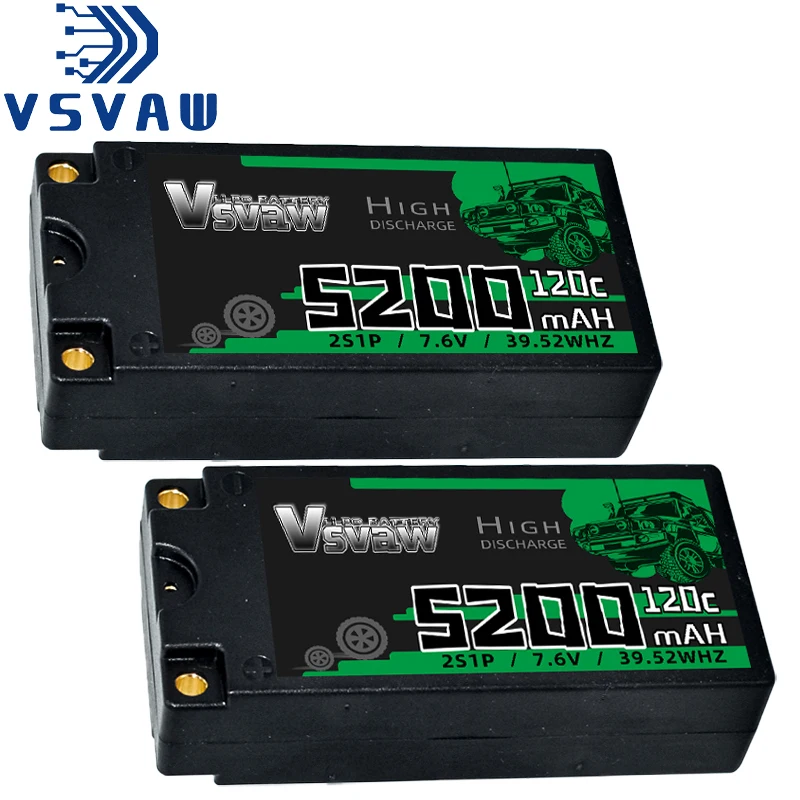 VSVAW 2S Lipo Akku 5200mAh 7,6V 120C 5mm T-Stecker Hardcase für 1/10 Buggy Truggy Offroad Boot Auto LKW RACING Helikopter