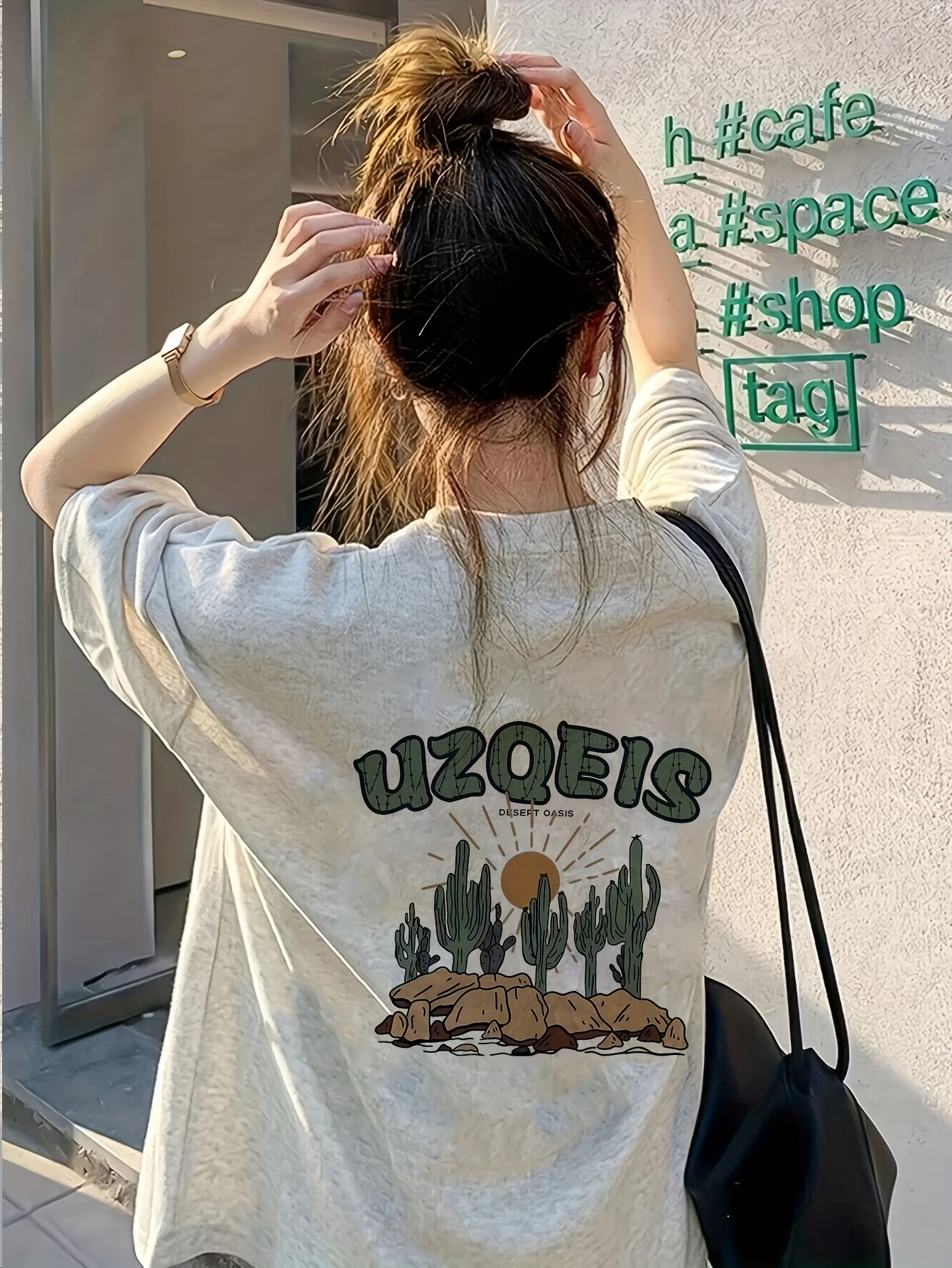 T-shirt unisexe en coton respirant à manches courtes, imprimé cactus du désert rétro pour femme, style streetwear ample et décontracté pour l'été