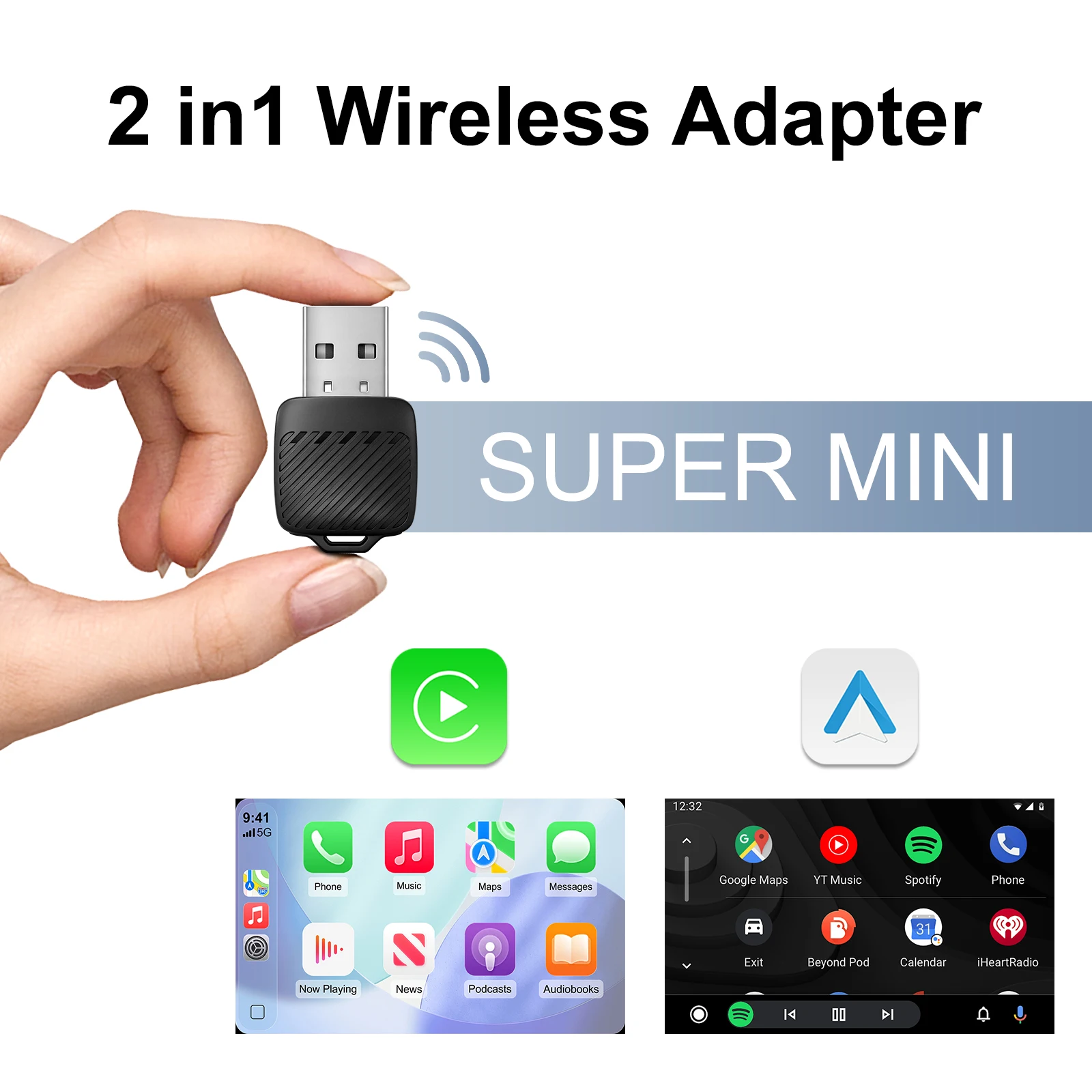 Ezonetronics Wireless CarPlay Android Auto Adapter for Factory Wired Car, Wireless CarPlay & Android Auto 2 in 1