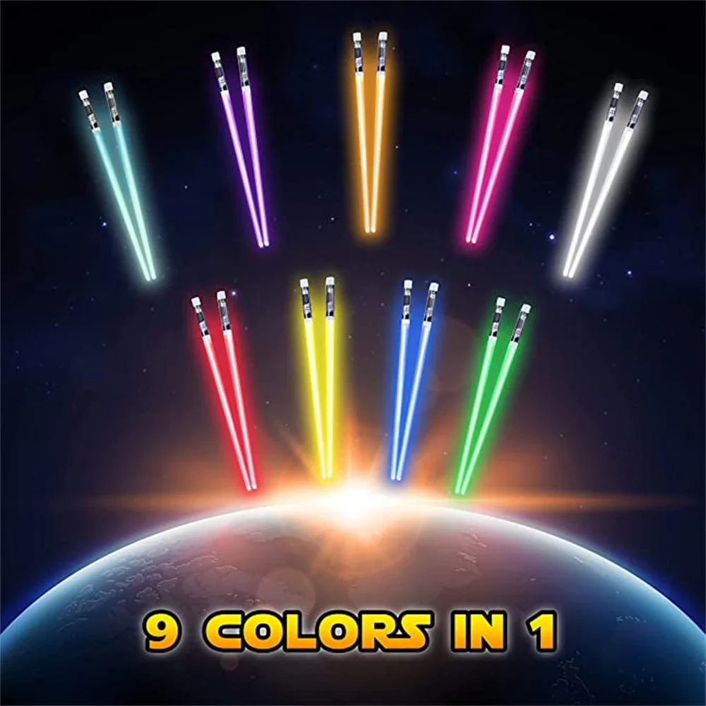 Hot 100pcs/lot Lightsaber Chopsticks Light Up - LED Glowing Lights Chop Sticks - Reusable Sushi Lightup Sabers Chopstick