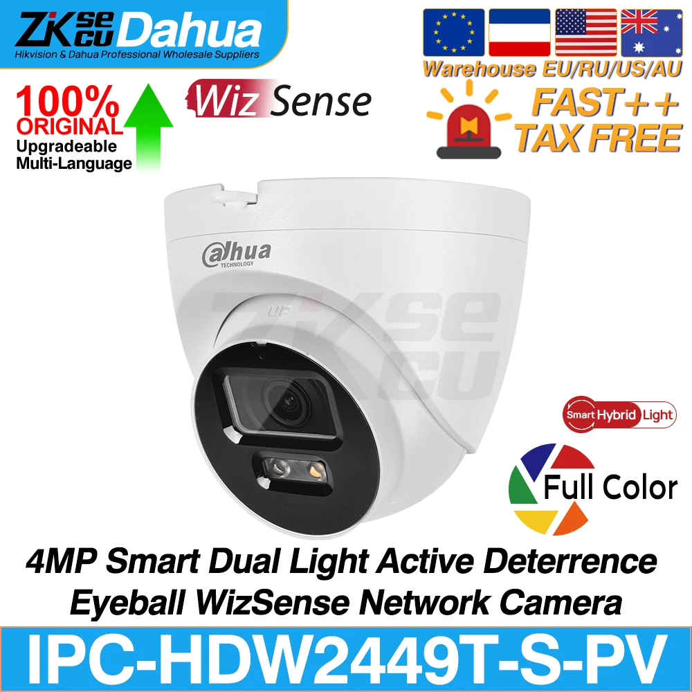 

Dahua Original IPC-HDW2449T-S-PV 4MP Full Color Smart Dual Light Active Deterrence WizSense Network POE IP Camera 2-Way Audio SD