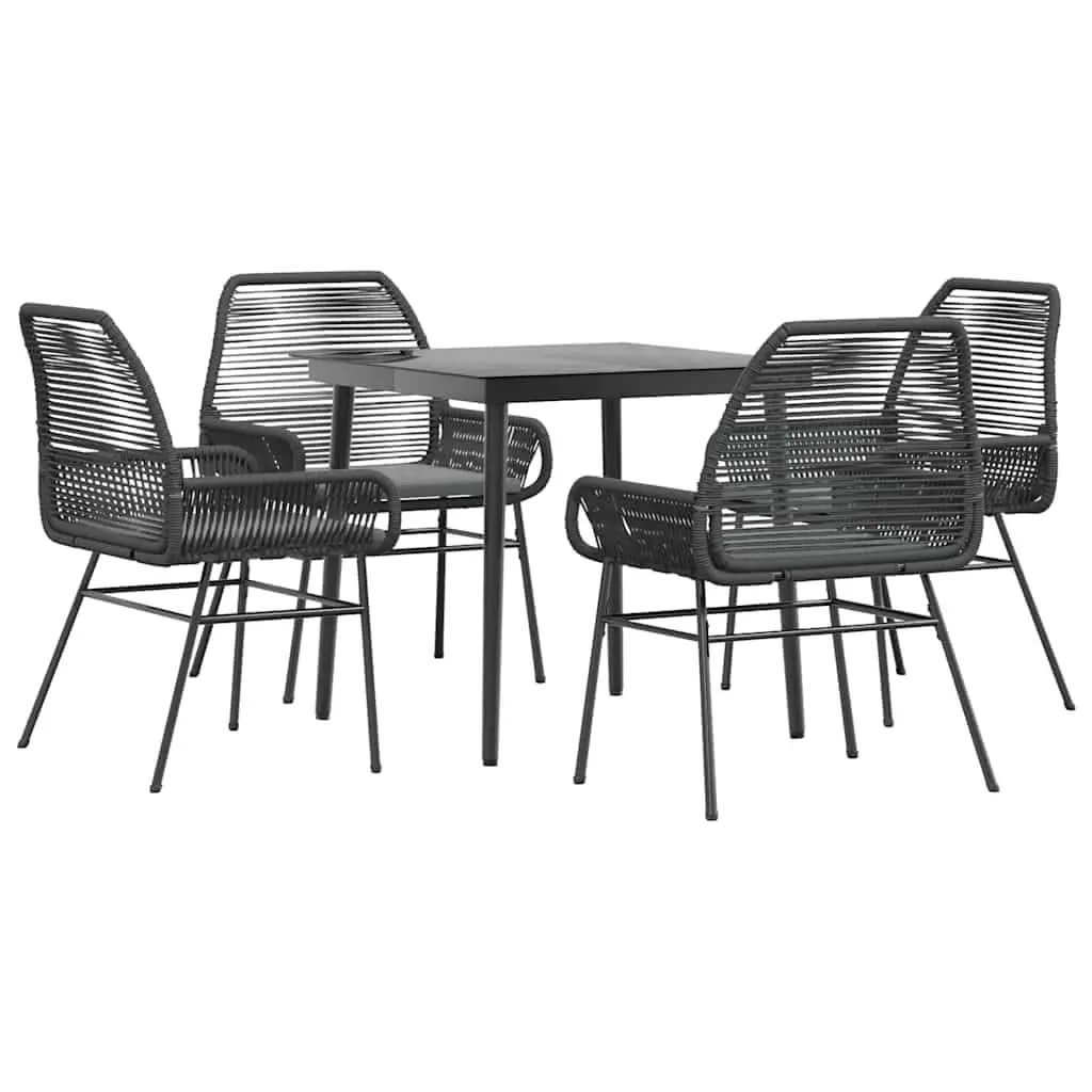 5-Piece Patio Dining Set Black Poly Rattan Glass Tabletop Outdoor Garden Furniture, Customized