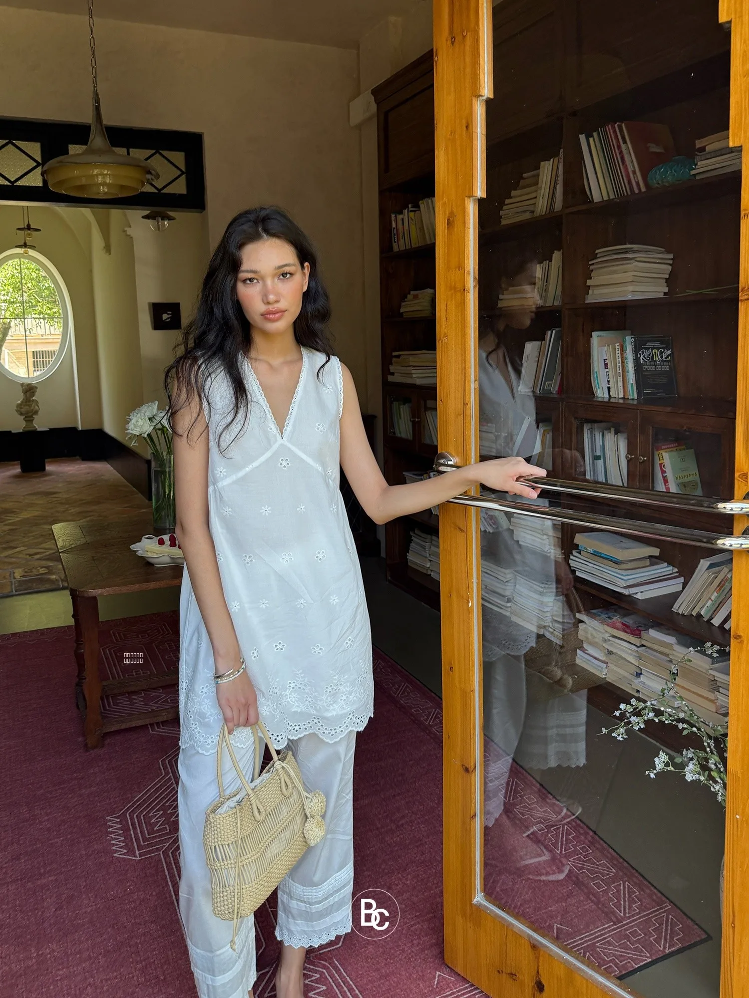 

Betchow White Cotton Linen Embroidered Vest Dr 9 Point Pants Holiday Sle Casual Pure Color Fairy Aosphere Set