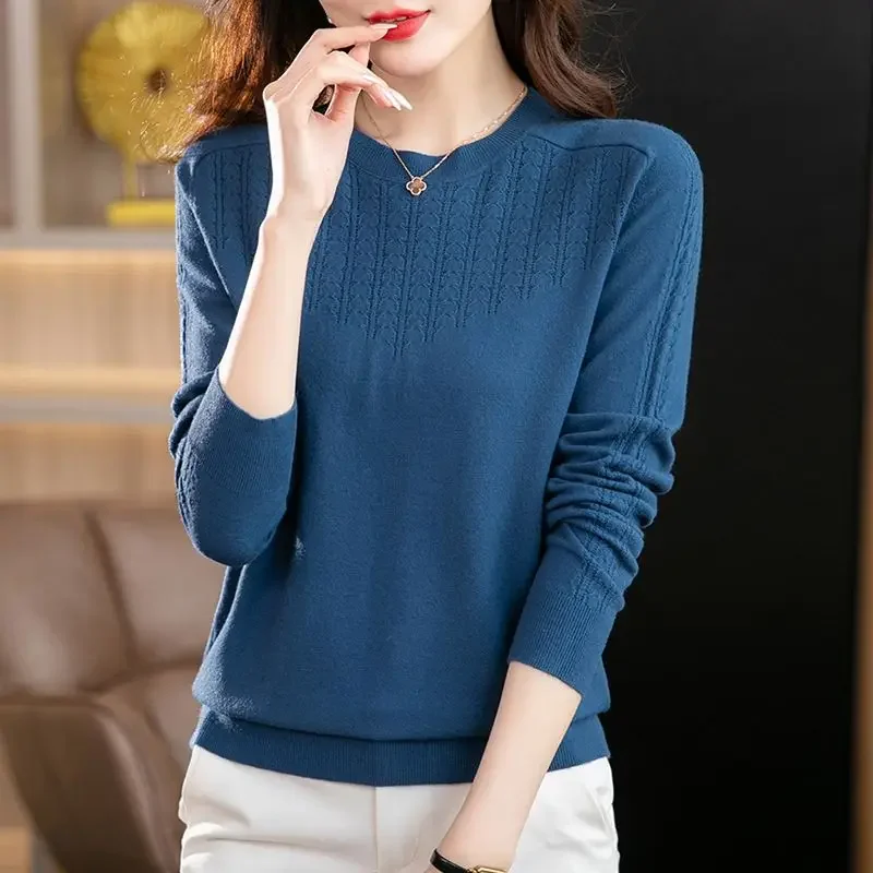 Autumn Winter Women's Solid Loose Knitted Pullovers Comfortable Long Sleeve Sweaters T-shirt Autumn Winter Female Clothes E274