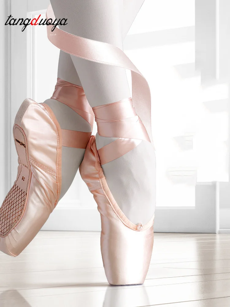 الفتيات الساتان راقصة الباليه بوانت أحذية المهنية الفتيات السيدات راقصة الباليه أحذية الرقص مع أشرطة قماش أحذية الباليه #1
