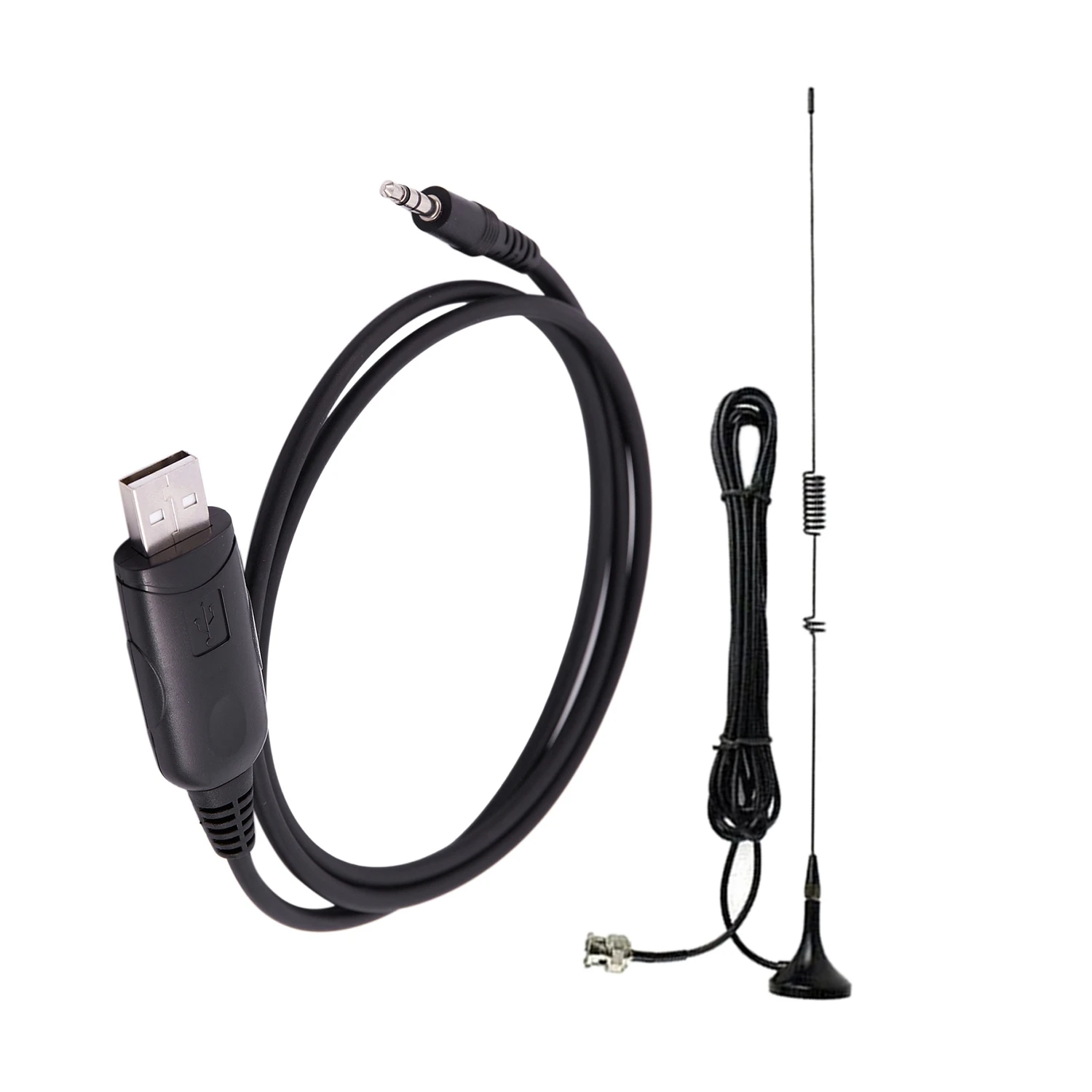 ABZW 2 stuks Talkie-accessoires Zwart: 1 stuks UT-106UV BNC Dual Band U+VHF-antenne voor ICOM YAESU Kenwood BAOFENG-radio en 1 stuks 3,5