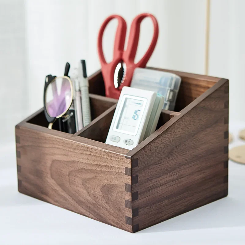 Black Walnut Wood tissues box Multifunctional paper extraction box Grid division Organizer box desktop Storage Sundries strong