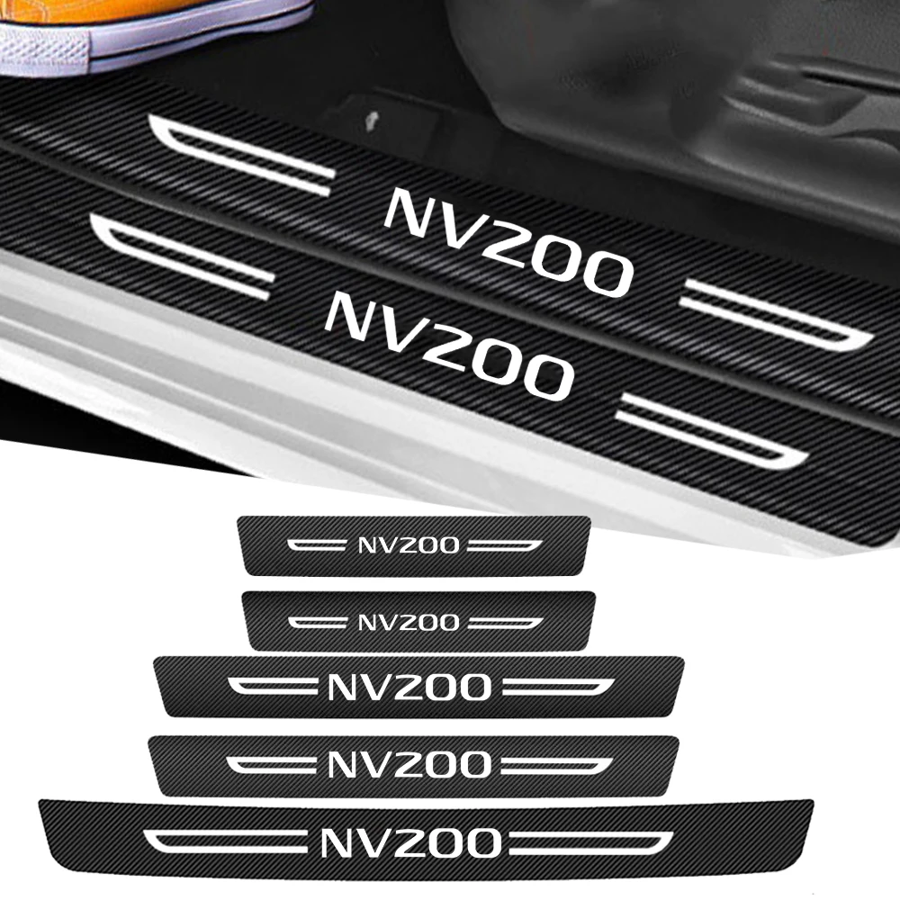 Carbon Fiber Door Pedal Strips for Nissan NV200 Logo Car Door Threshold Protector Stickers Pedal Guards Trunk Sill Scuff Plate