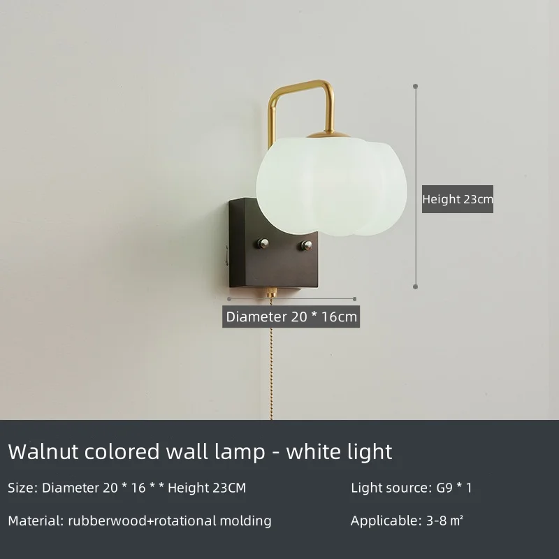 Led Wall Light Beside Lamp Modern New Chinese Pumpkin Lantern Walnut Wood Color Bedroom Study Bedhead Corridor Lamp AC110-220V