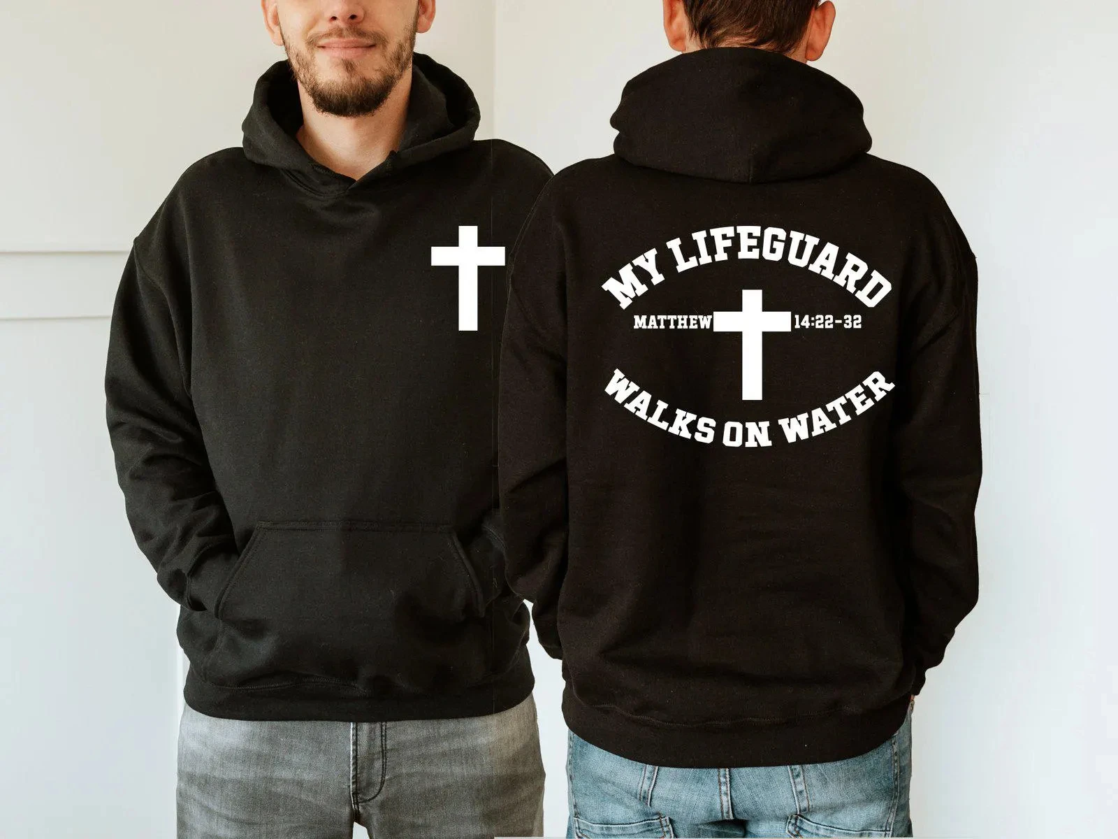 เสื้อฮู้ดคริสเตียน, My Lifeguard Walks on Water Hoodie, เสื้อสเวตเตอร์ศรัทธาแบบมินิมอล, เสื้อฮู้ดแบบไขว้, เสื้อสเวตเตอร์ทางศาสนา