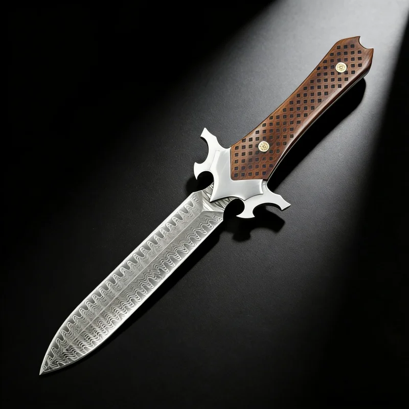 

Handmade Damascus Fixed Blade Knife with Wooden Sheath Full Tang Construction for Outdoor Camping Hunting Survival EDC Tool