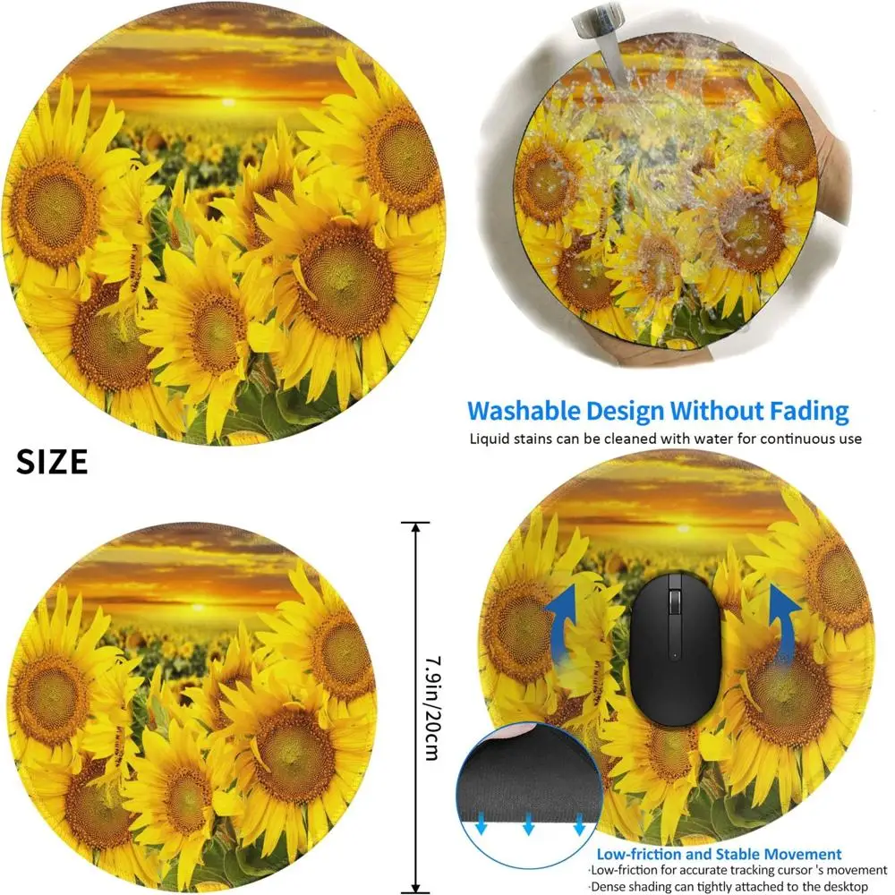 

Sunflower Patterned Gaming Mouse Pad with Anti-Slip Rubber Base and Stitched Edges