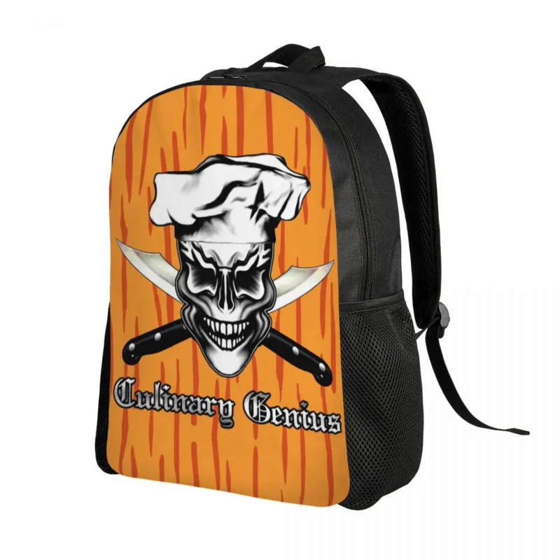 Culinary Genius Skull Chef Backpack for Women Men Waterproof School College Cooking Pirate Bag Printing Bookbag