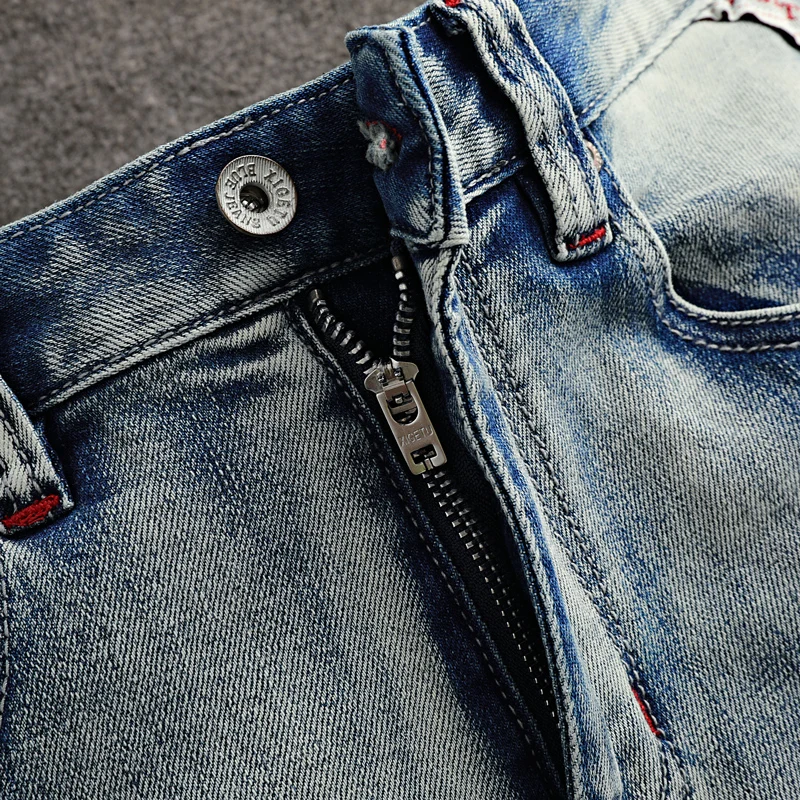 y2k new high-quality embroidered jeansY2K stretch slim fit nostalgic retro washed blue men's jeans hip-hop brand pants homb