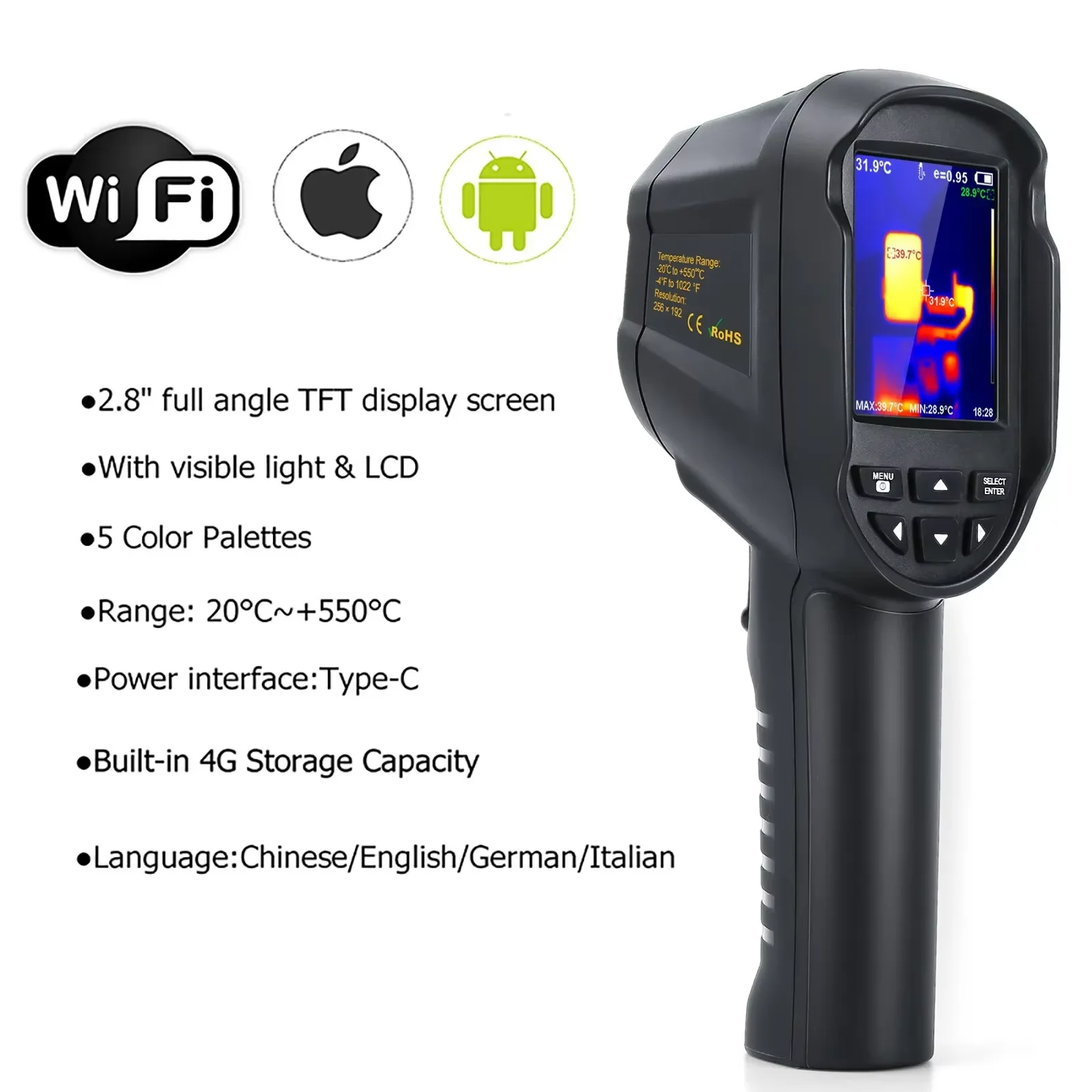 A-BF Infrared Thermal Imager RX-500 HD Digital Display PCB Circuit Floor Heating Pipe Test Precise Handheld Thermal Image Camera