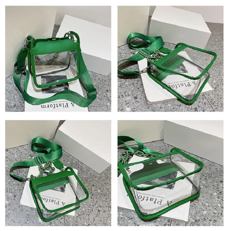 2023 Summer Women Clear borsa a tracolla trasparente borse e portamonete in gelatina femminile borsa a tracolla quadrata con catena acrilica Bolsos