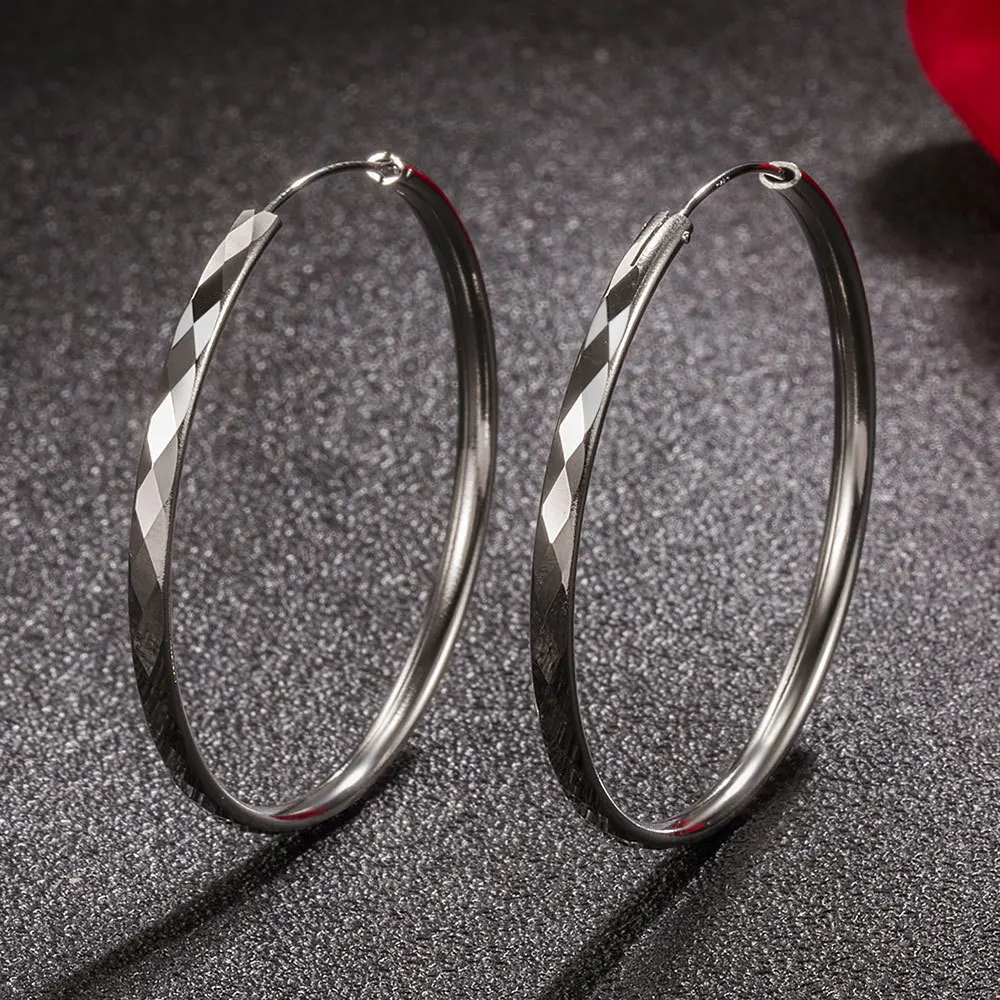 New 925 Sterling Silver Diameter 5CM large circle hoop earrings for women original designer Fashion party wedding Jewelry gifts