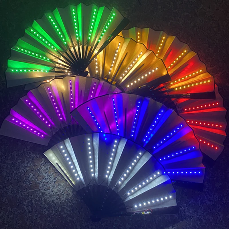 6V Multifunction Glow Folding LED Fan Dancing Lights Night Show DJ Bar Night Club Party Halloween Decoration Colorful Fan