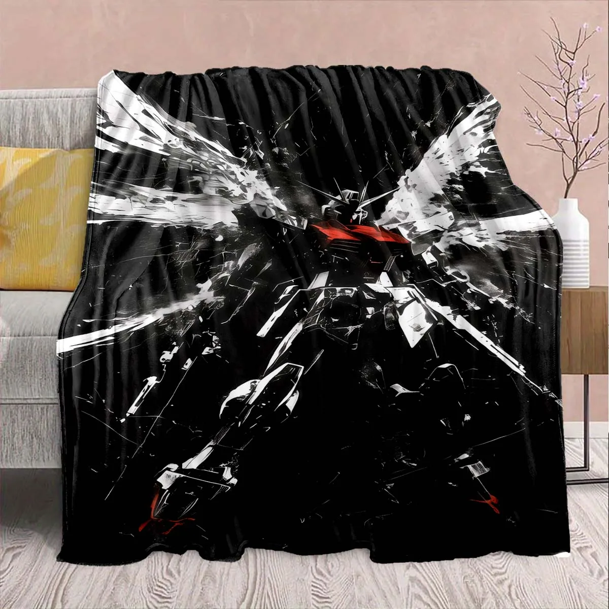 Gundam Anime Flannel Blanket - Soft Warm Perfect for Sofa, Bedding Camping Travel Office Home Decor -QJY