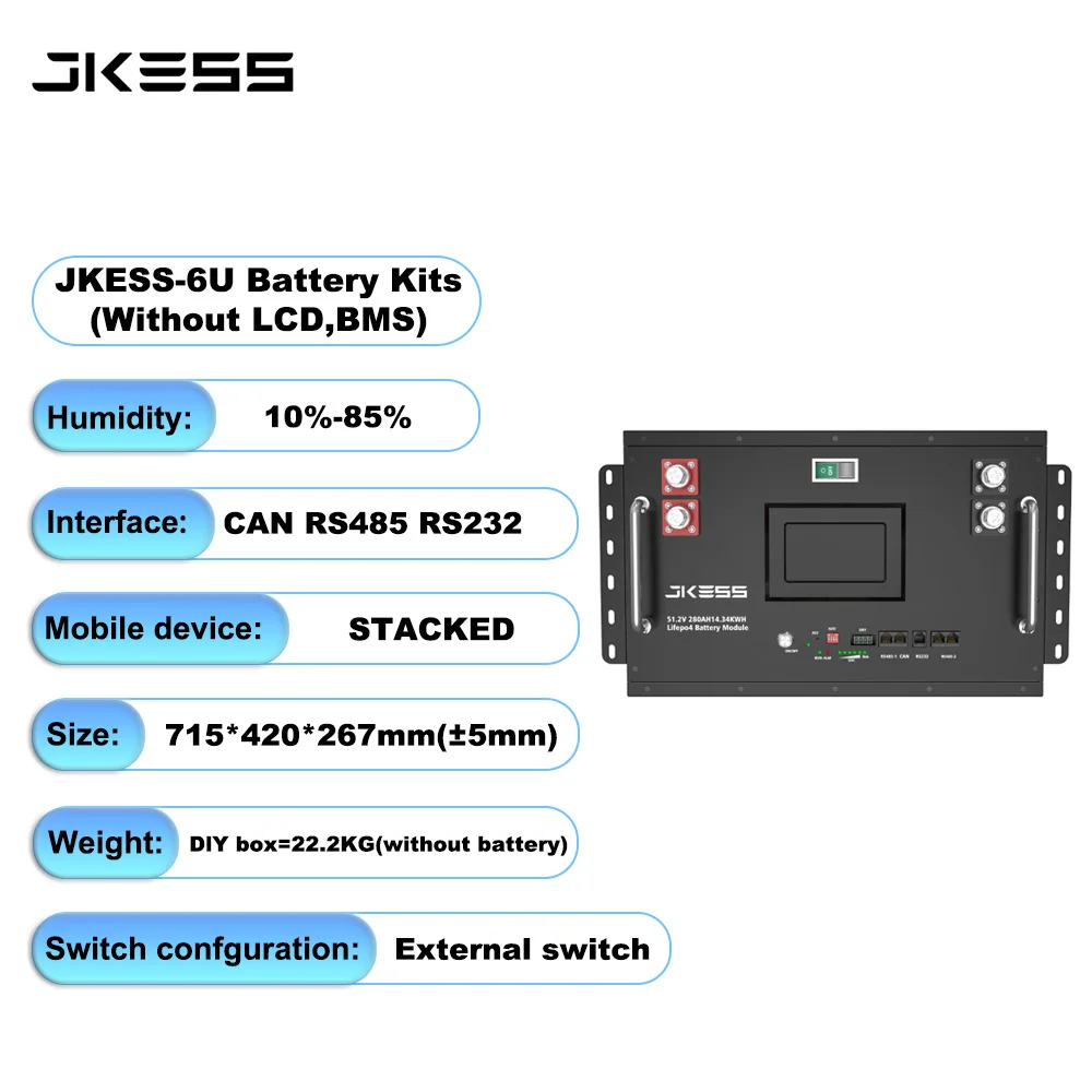 EU Voorraad Polen Magazijn DIY 15KWH LiFePO4 Batterij Box JKBMS PB2A16S20P 4.3" Display Geschikt voor 280-320AH Batterij Zonne-energie Opslag