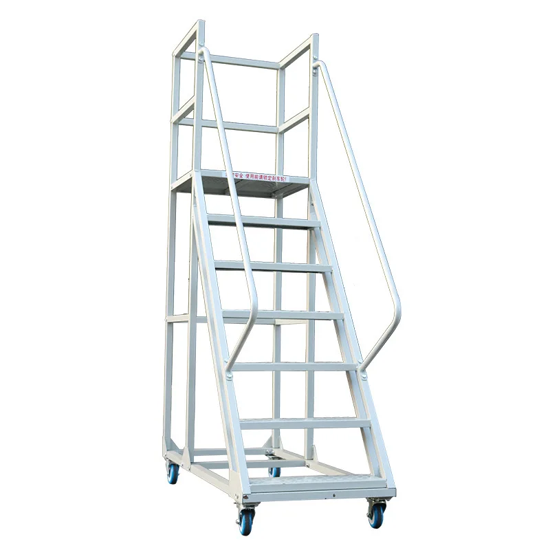 Workplace Climbing Safe Rolling Heavy Steel 6 Steps Platform Ladder with Wheels