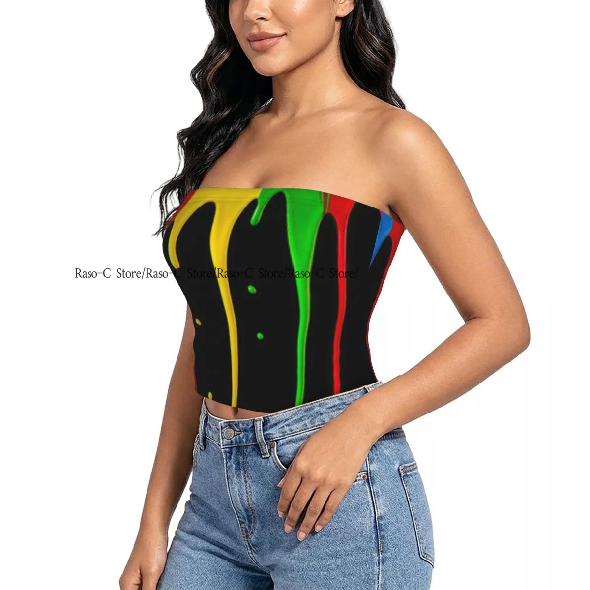 Women Shirt Summer Strapless Backless Tops Colorful Dripping Background Sleeveless Vest