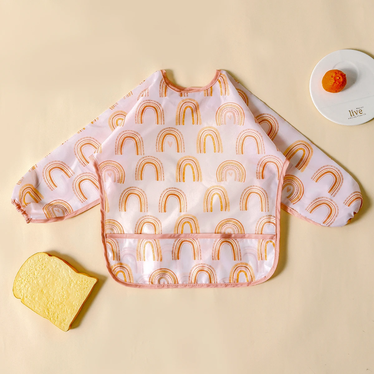 Elinfant 1PC slabbetjes met lange mouwen, waterdichte voedingsslabbetjes, wasbare spuugdoek, overall slabbetjes, gemakkelijk schoon te maken, wasvrije eetslabbetjes