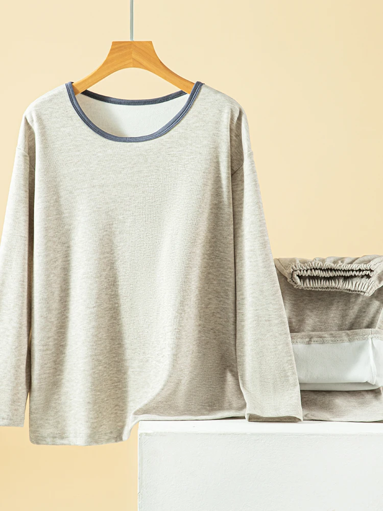 طقم ملابس منزلية دافئة أنيقة للنساء شتوي مبطن Fce فضفاض طويل Sve Spwear مقاس كبير طقم مكون من قطعتين غير رسمي #3