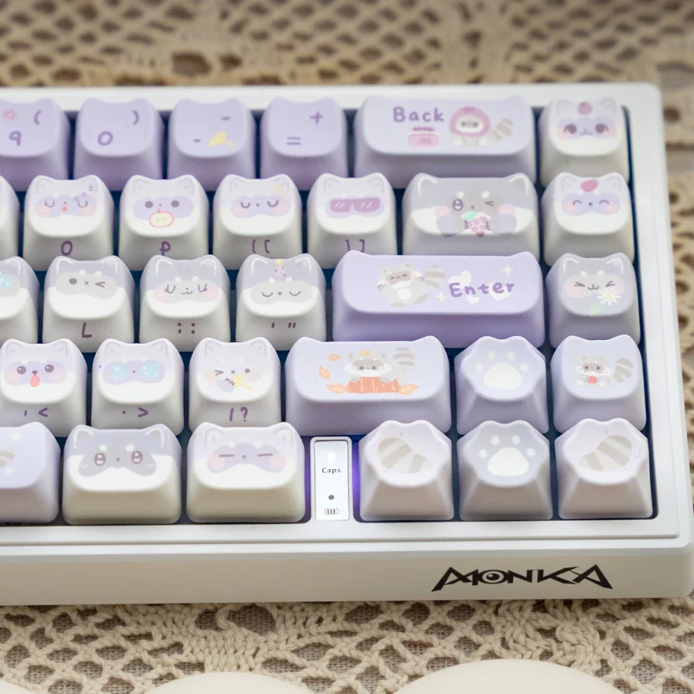 Imagem -02 - Lilás Full Five-sided Sublimação Teclado Mecânico Guaxinim Bonito Mao Pbt Keycaps Faça Você Mesmo Luz Roxo Gato Meninas Presente 141