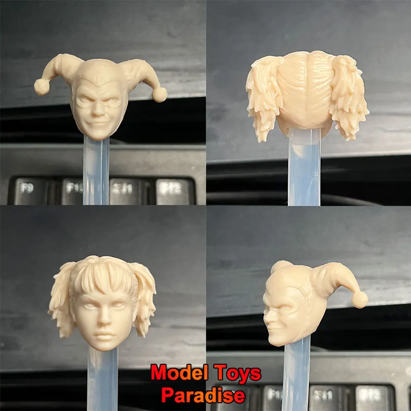 

Unpainted 1/12 Scale Woman Soldier Clown Girl White Model Head Harley Antihero Head Sculpt Fit 6Inch Mezco Action Figure Body